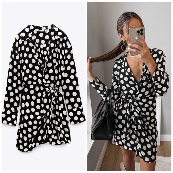Zara Polka Dot Dress Pareo Wrap Viscose New - Picture 1 of 8